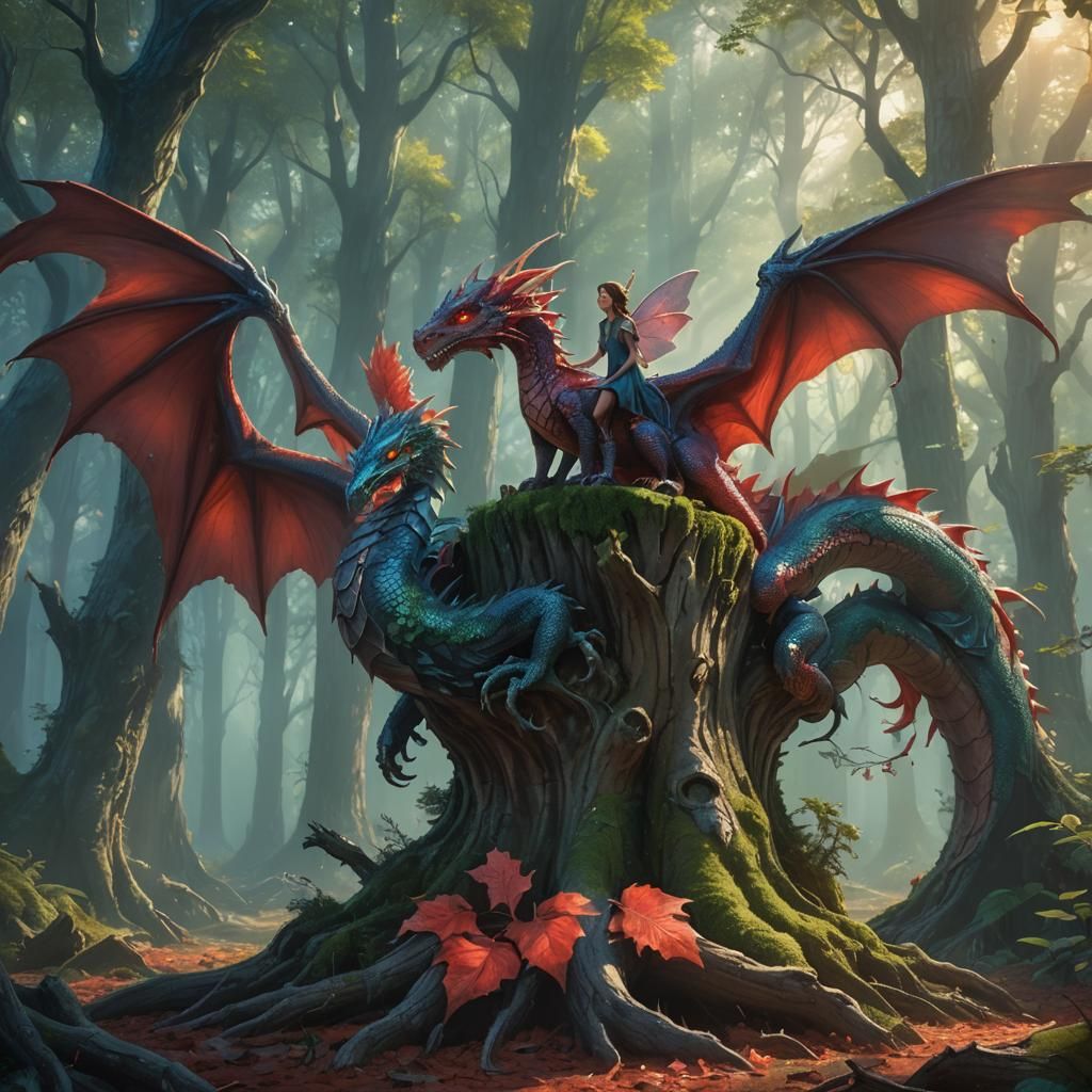 Fairy Confronts Dragon: Detailed Matte Fantasy Art