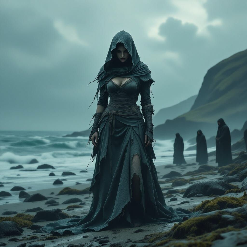 Seal-Woman Transformation on Stormy Island, Folklore Illustr...