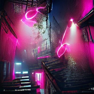 Neon Alleyway at Night: Digital Art