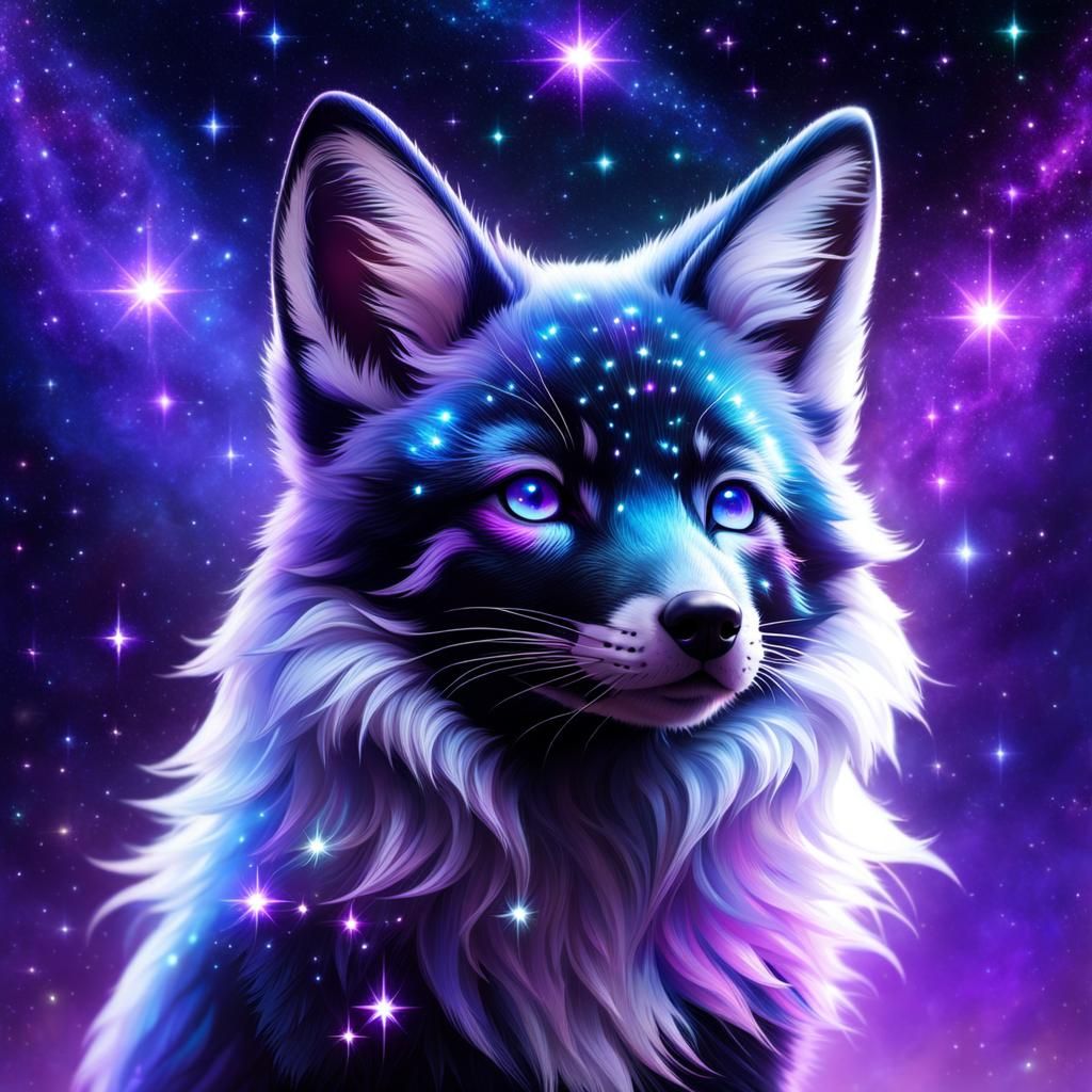Opalescent Fox Pup with Cosmic Tiger Stripes
