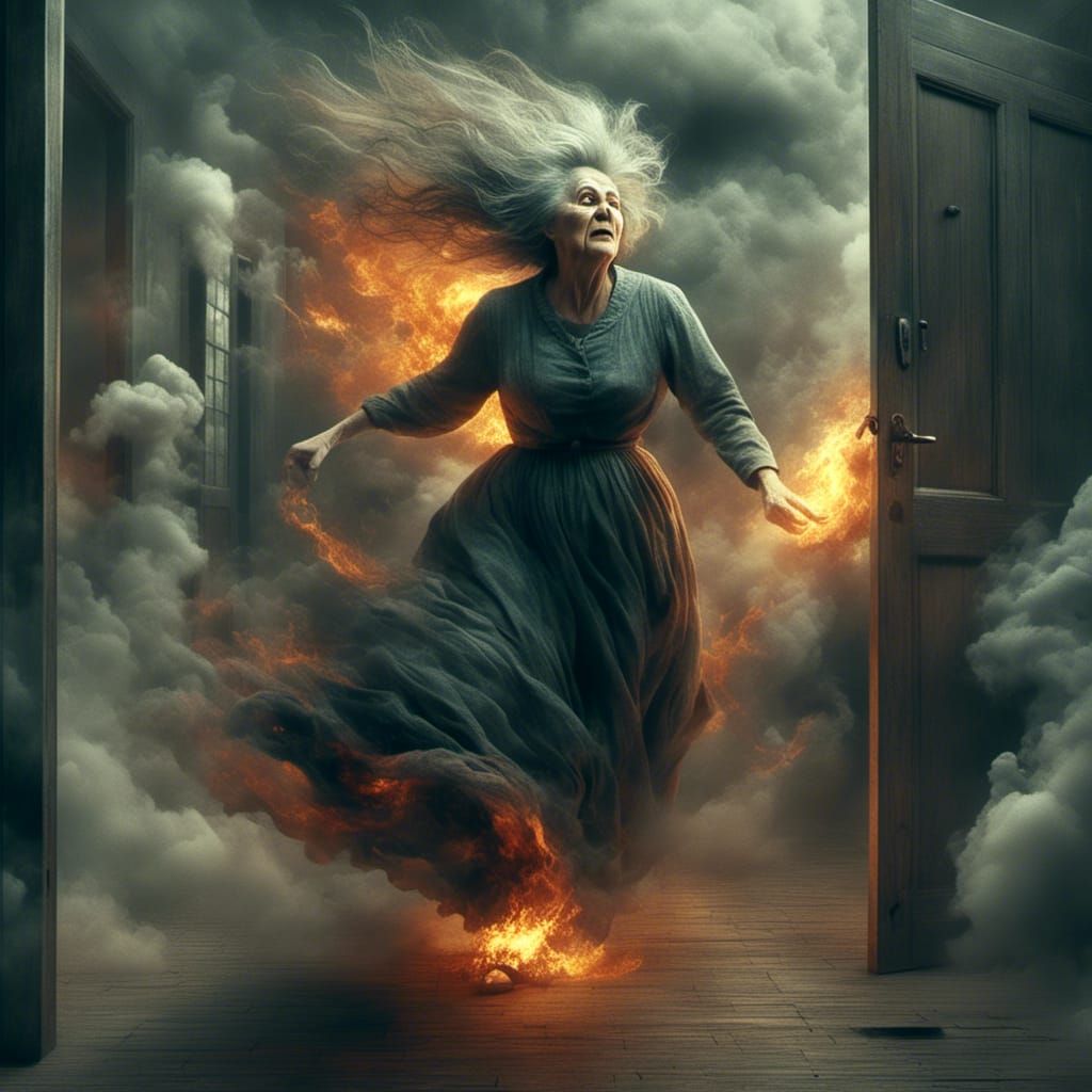 Surreal Woman Running in Hallway to Hades