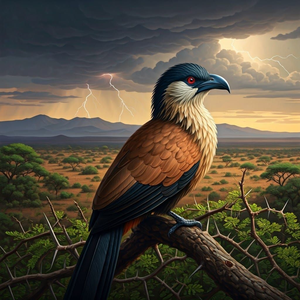 Burchell's Coucal in African Bushveld, Academic Art