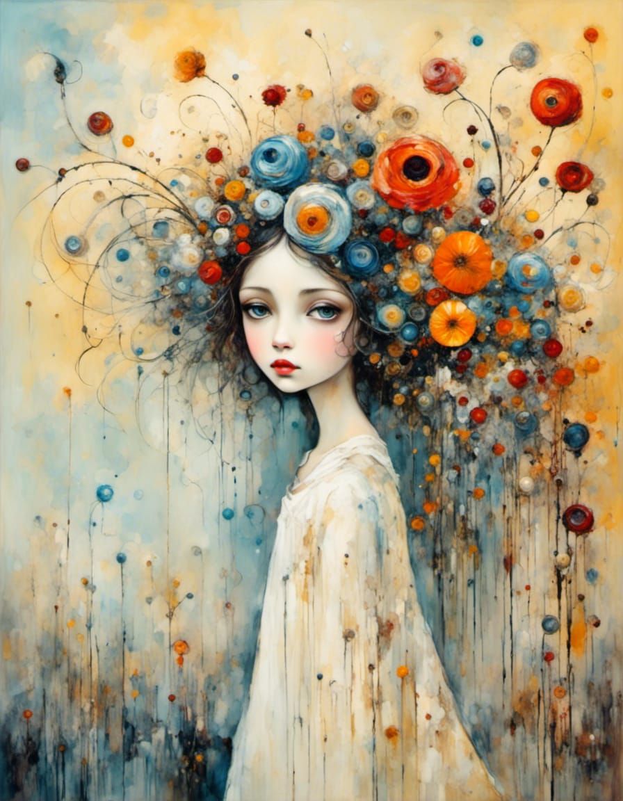 Psychedelic Dreamscape Portrait with Oversized Flower