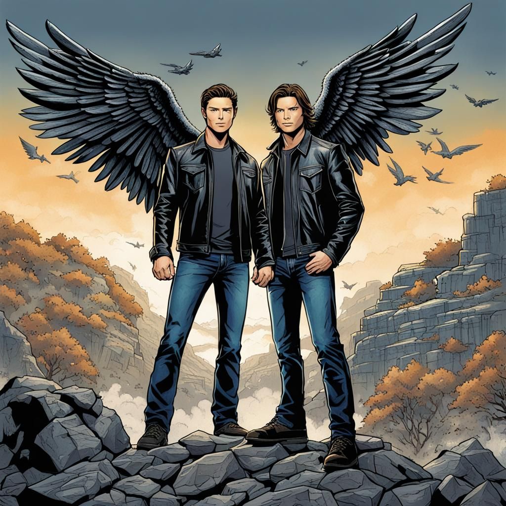 Ackles and Padalecki as Winged Comic Book Heroes