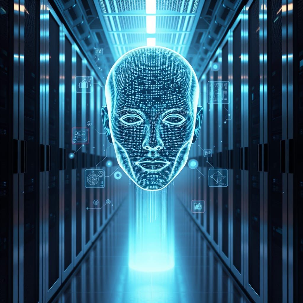 Holographic AI in Futuristic Data Center