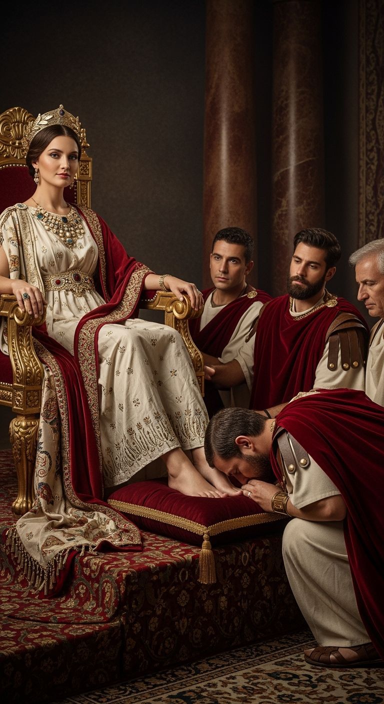 Ornate Roman Empress on Gold Throne with Senators