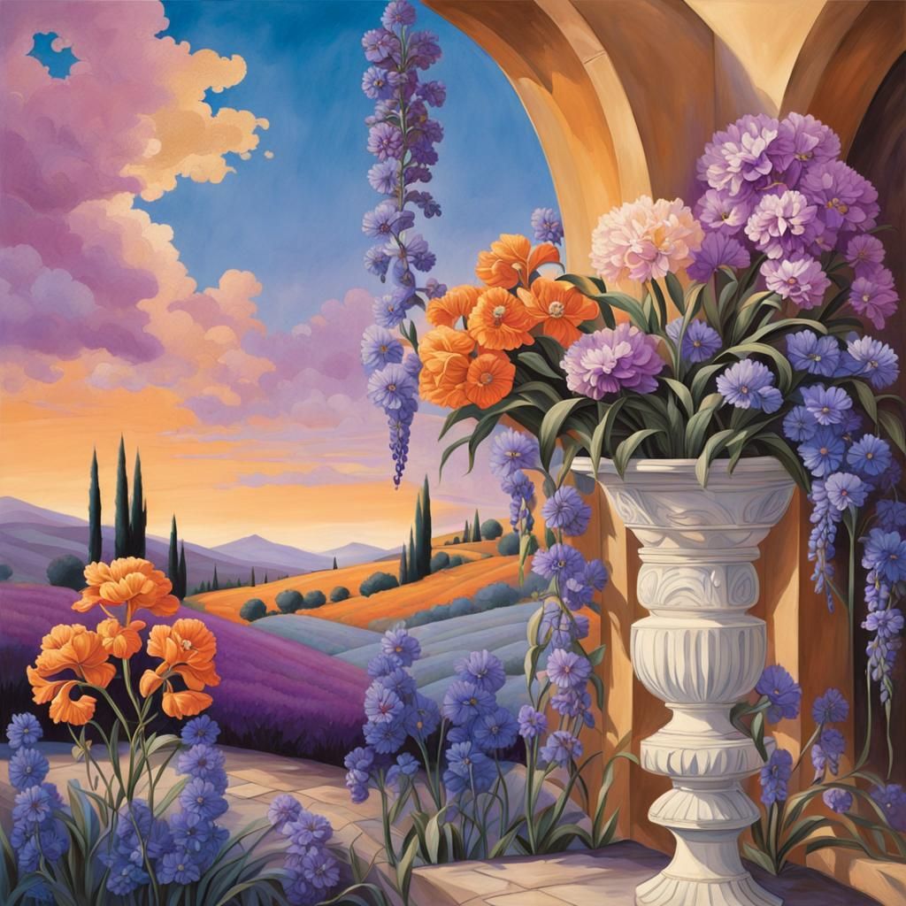 Art Deco Floral Design in Vibrant Colors