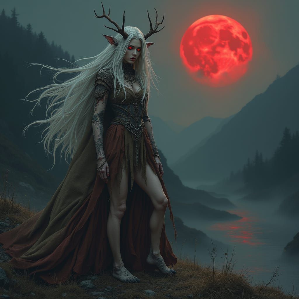 Ethereal Highland Vampire Woman in 80s Anime Style