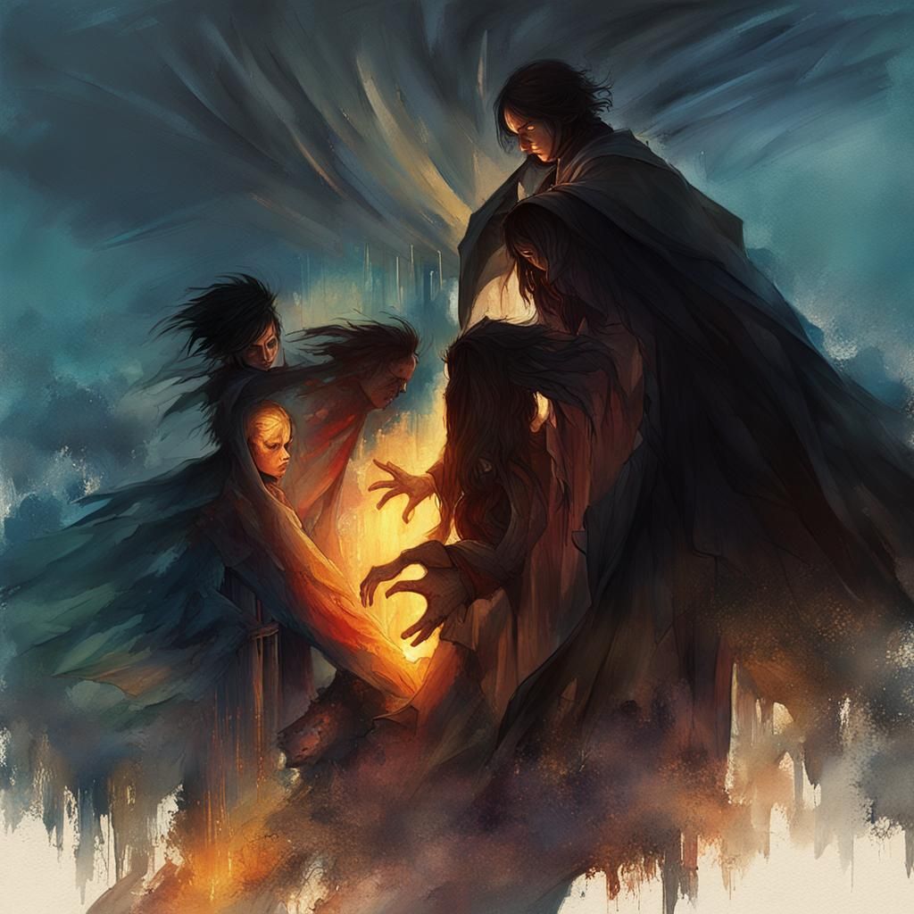 Mother and Son in Dark Fantasy Seascape