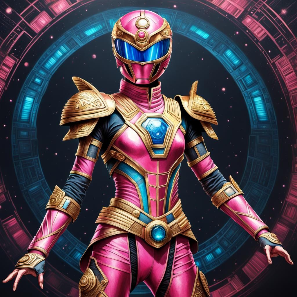 Retrofuturistic Beetle Power Ranger in Solar Punk Utopia