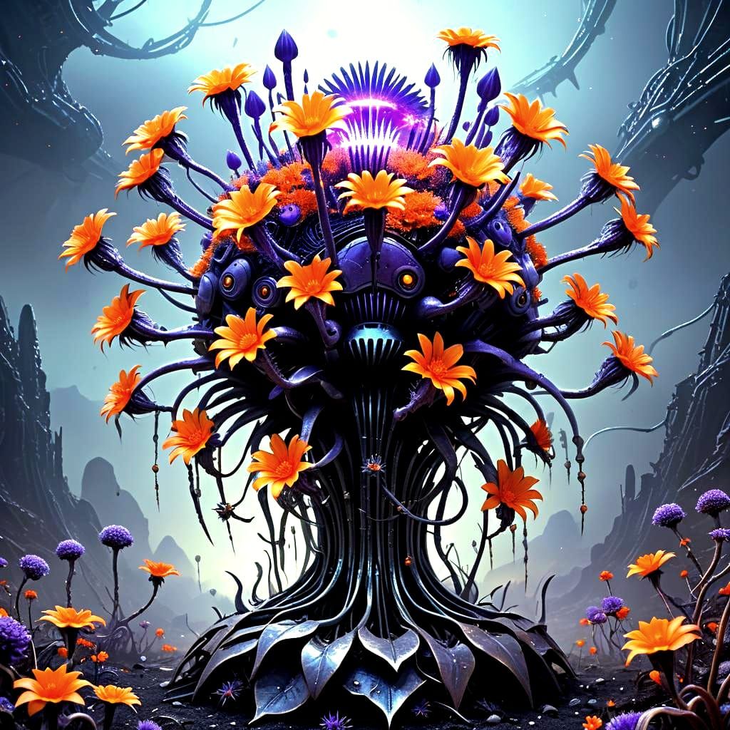 Menacing Alien Spaceship-Eater Plant in Giger Style