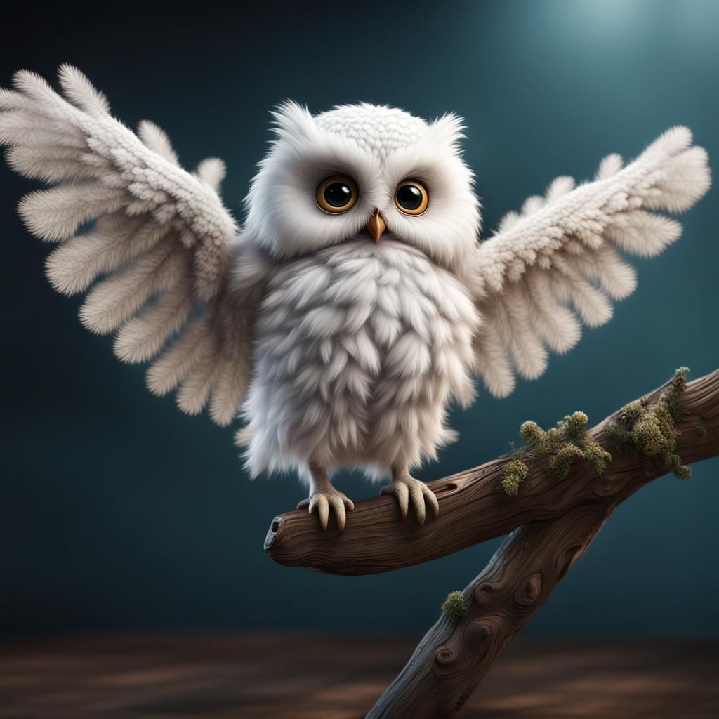 Adorable Baby Owl Tightrope Walker in Photorealistic CGI