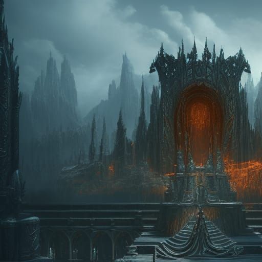 Black Armour Throne in Detailed Matte Painting Style