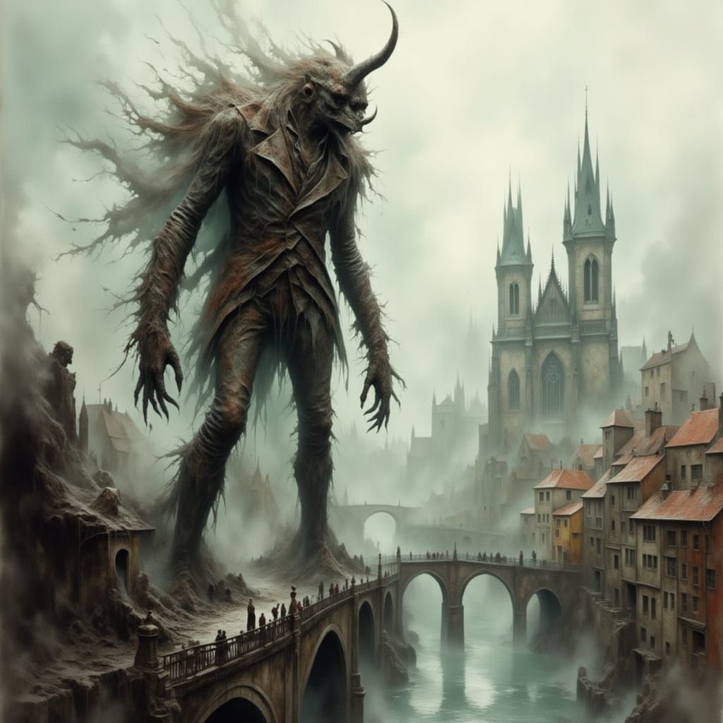 <lora:Smoke and Demons:1.0> The Golem, an artificial human-l...