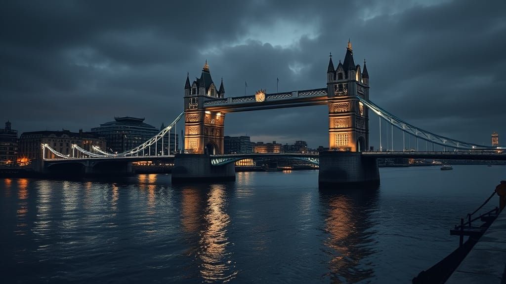 Old London Bridge at Night: Photorealistic Gothic Horror