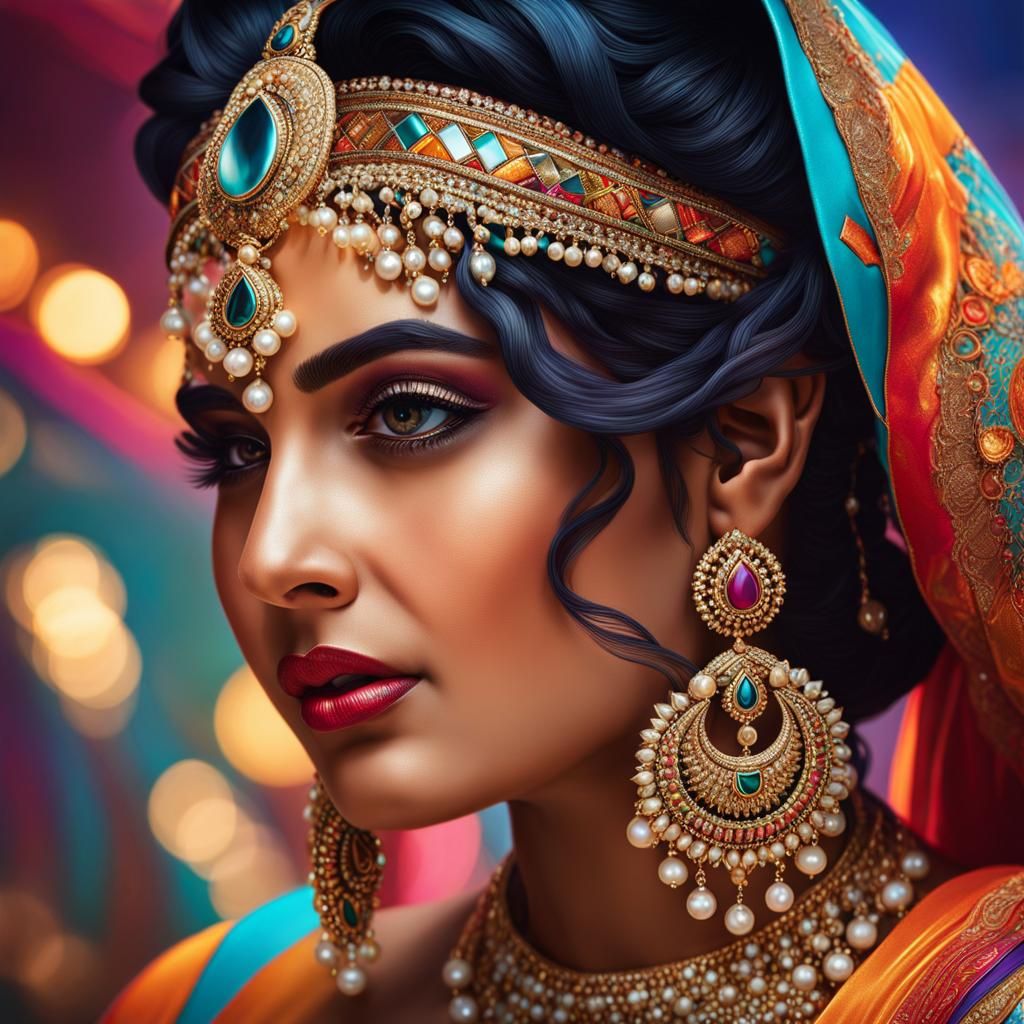 Indian Bride in Futuristic Bridal Wear: Hyperrealistic Portr...