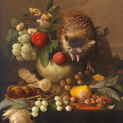 Hedgehog Still Life in the Style of Old Masters