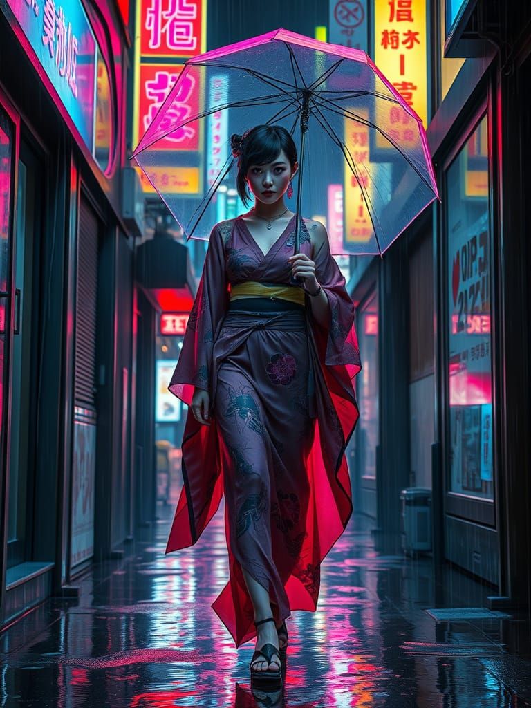 Cyberpunk Vietnamese Woman in Futuristic Noir Style