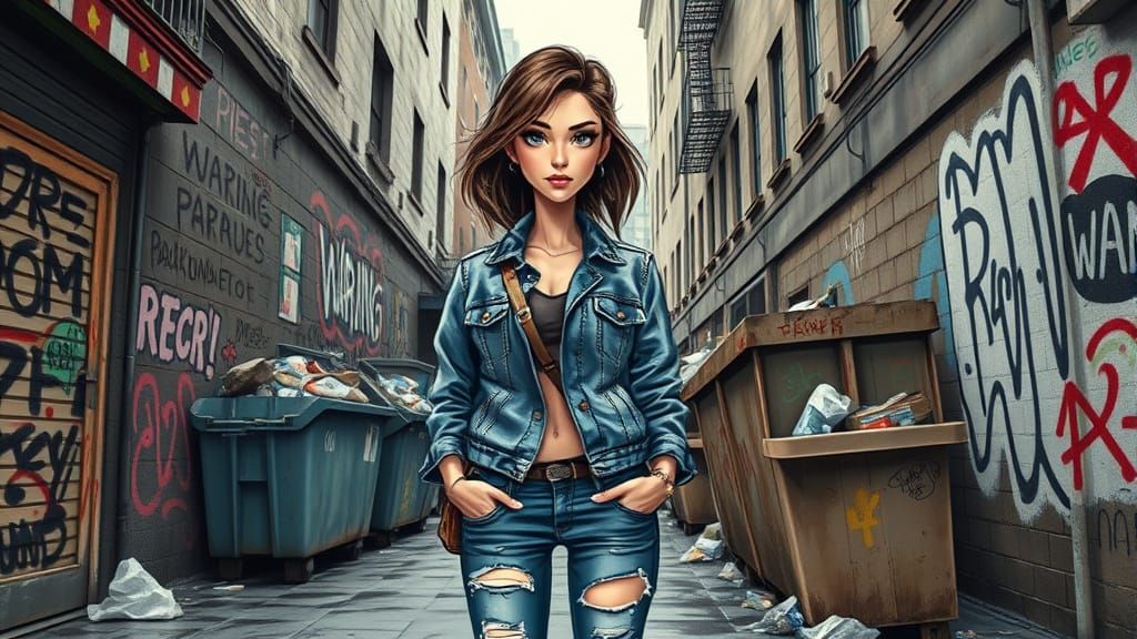 Confident Rebel in a Gritty Urban Landscape
