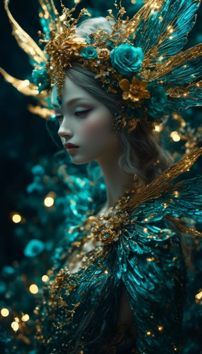 Glittery Glass Flowers in Teal and Gold