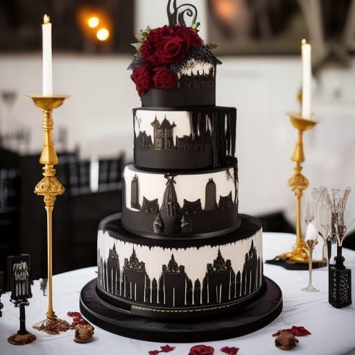 Gothic Wedding Cake with Skeletal Decorations