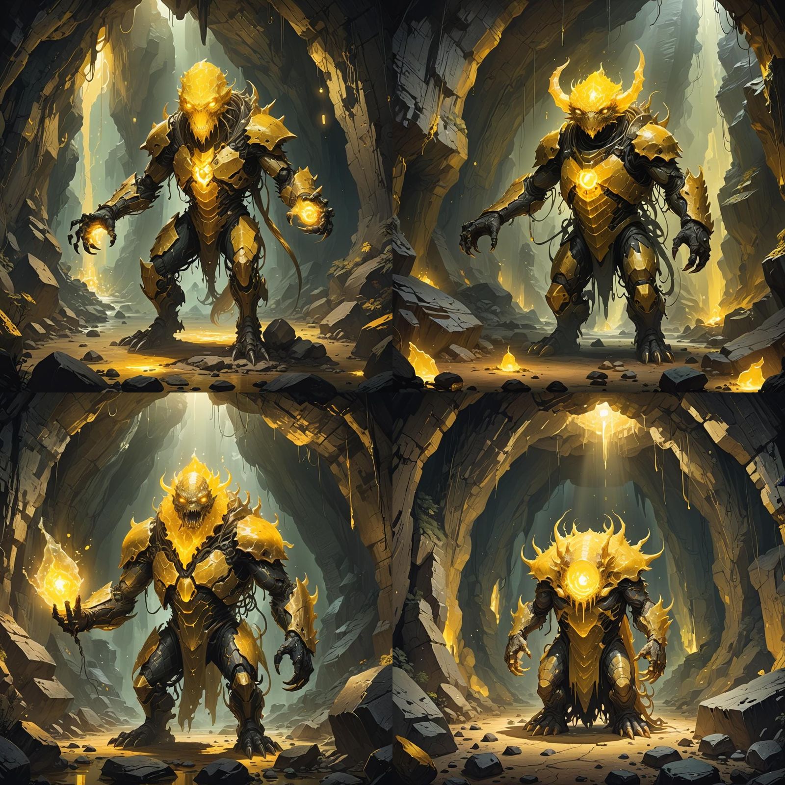 Gelatinous Creature Emitting Golden Light in Cavern