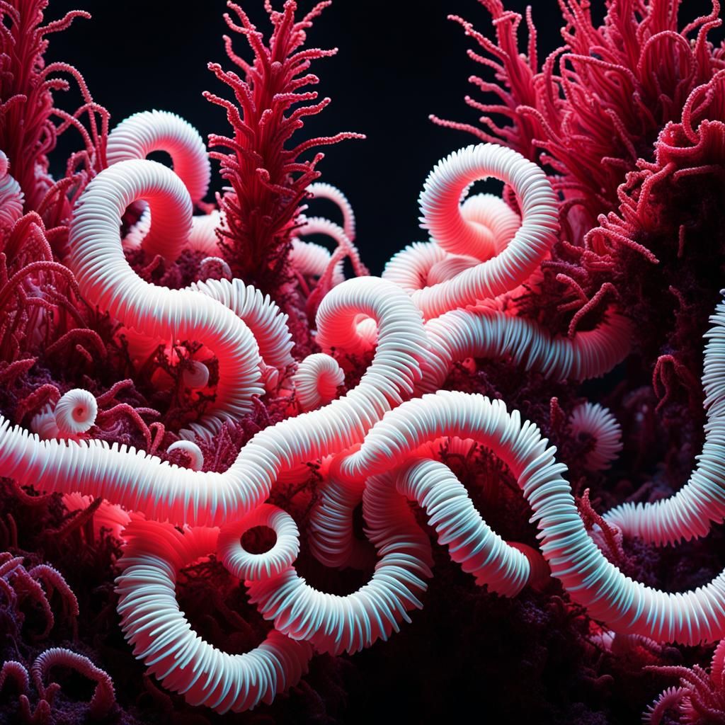 Luminescent Worms in Vaporwave Glitch Art