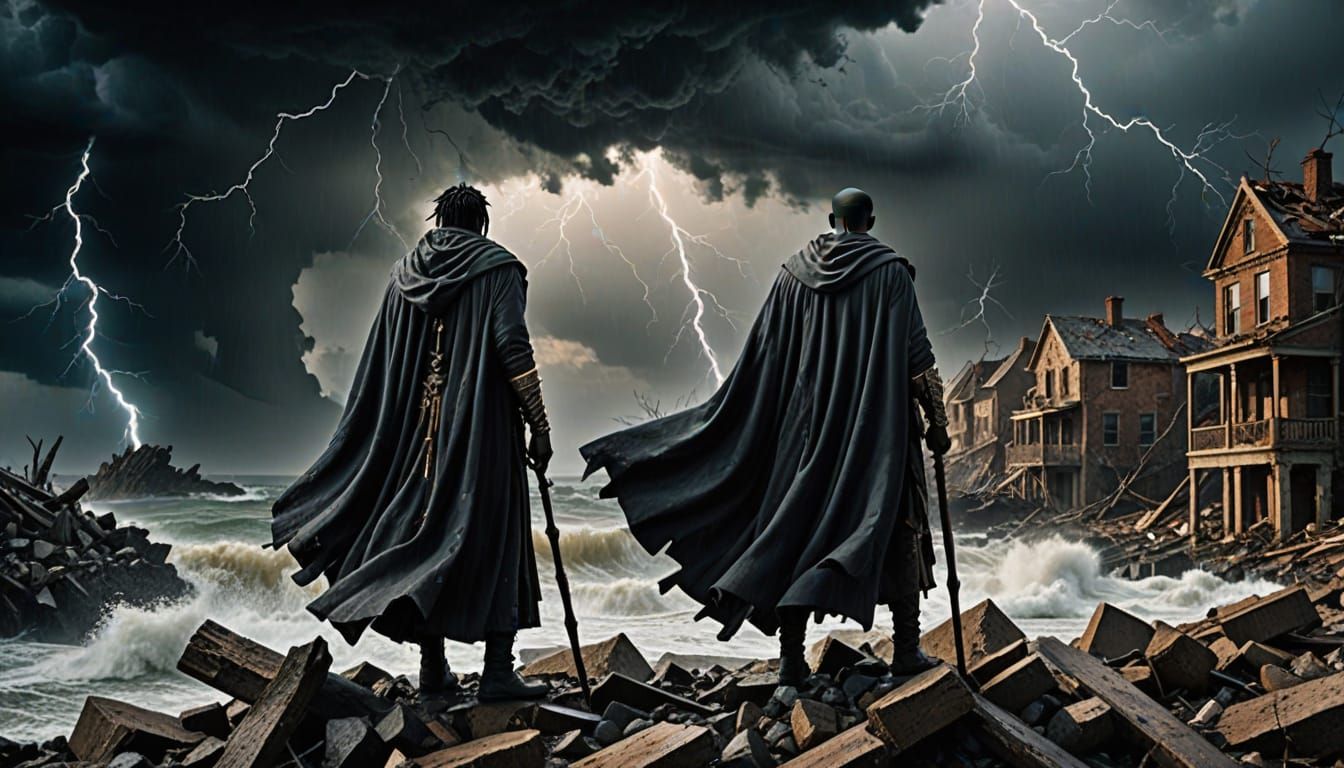 Ebony Wizard Unleashes Fury on a Devastated City