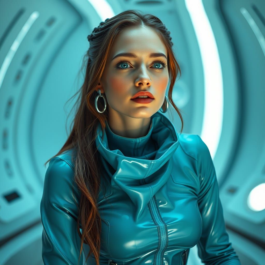 Futuristic Princess Meditates in a Dazzling White Space