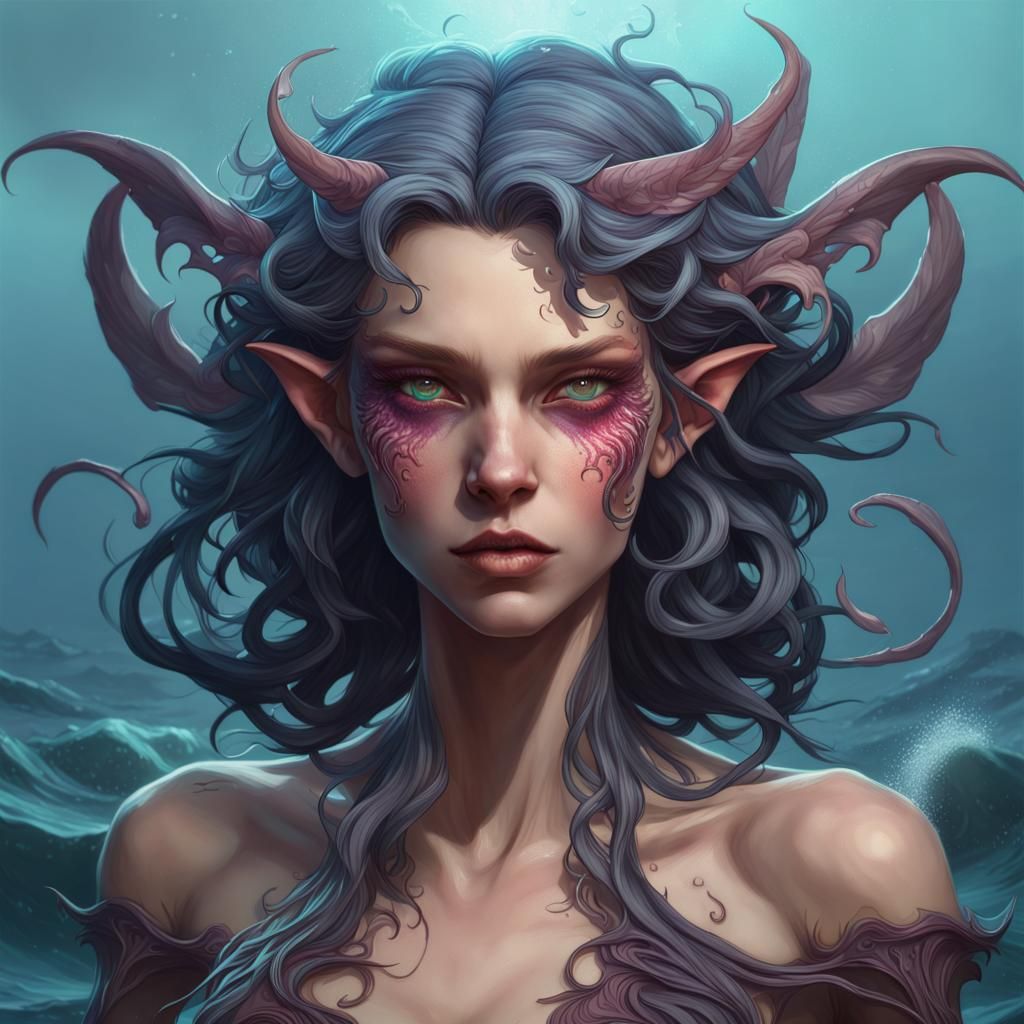 Eldritch Ocean Fairy Portrait in Detailed Splash Art