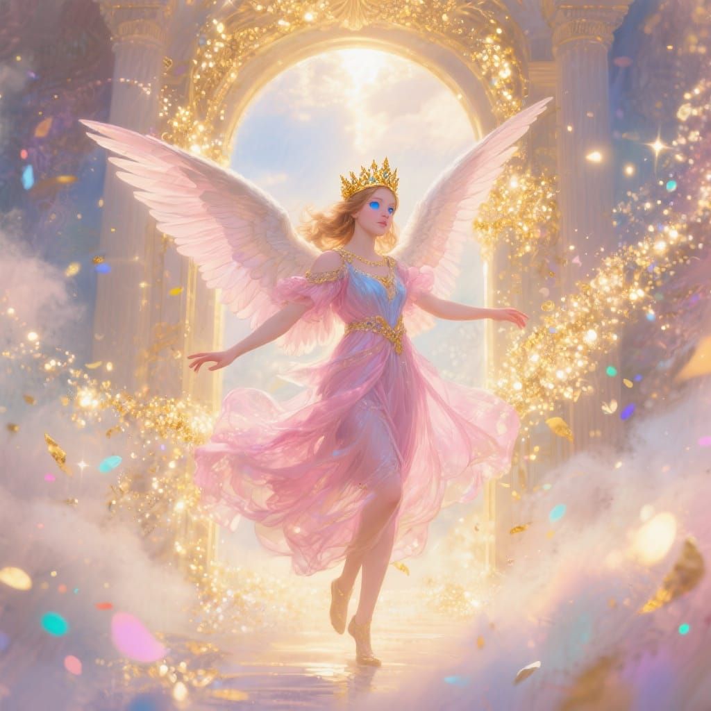 Angel Dancing at Heaven's Gate in Art Nouveau Style