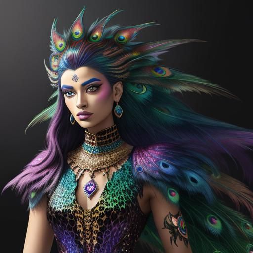 Woman with Dragon Scales in Pablo Amaringo Style