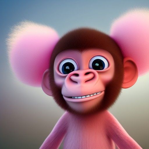 Pink Fluffy Monkey Cherub in Pixar Animation Style