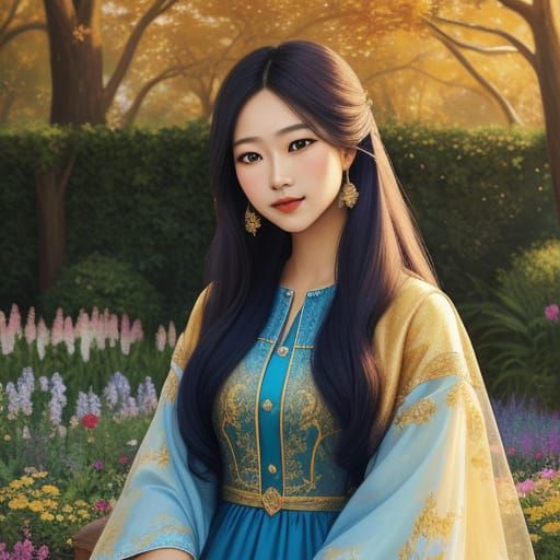 Woman in Garden: A Vibrant Oil Painting