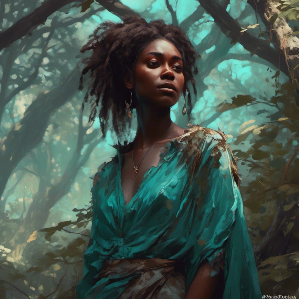 Teal Australian Woman Portrait in Hyperdetailed Style