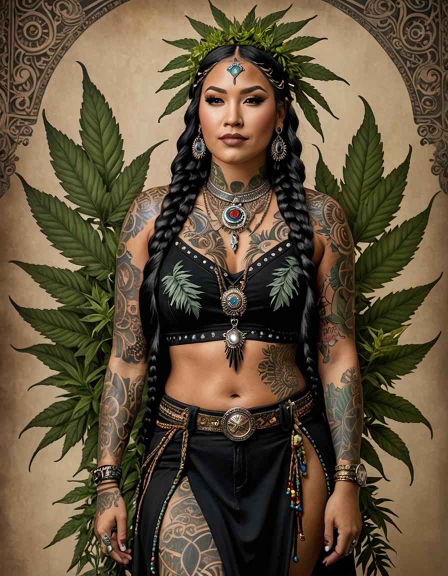 Marijuana Goddess: Hyperrealistic Full Body Photograph