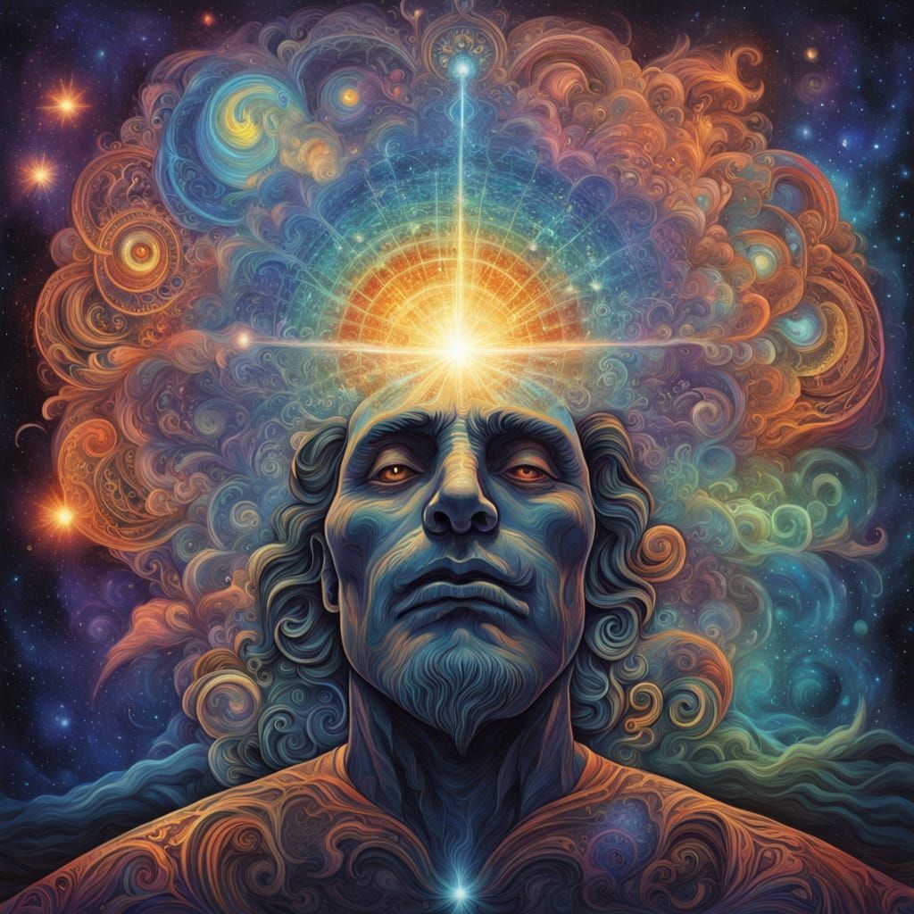 Frankenstein's Monster Awakens in Cosmic Astral Illustration