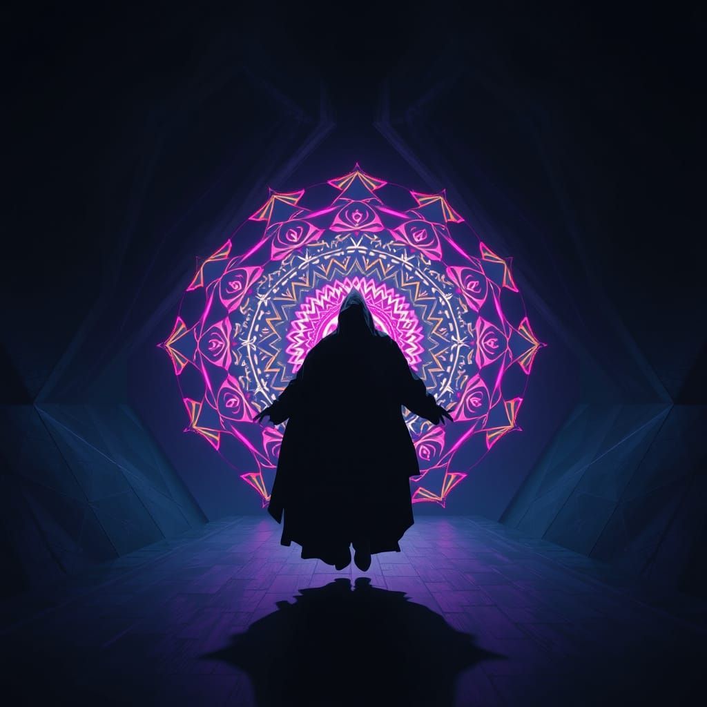 Surreal Dark Figure Soars in Cosmic Realm