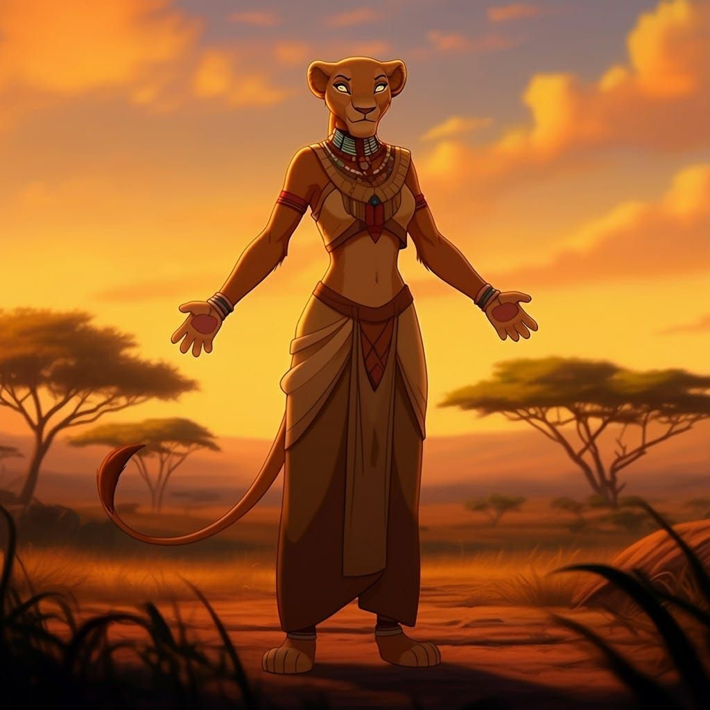 Nala from the Lion King transforming into a human.