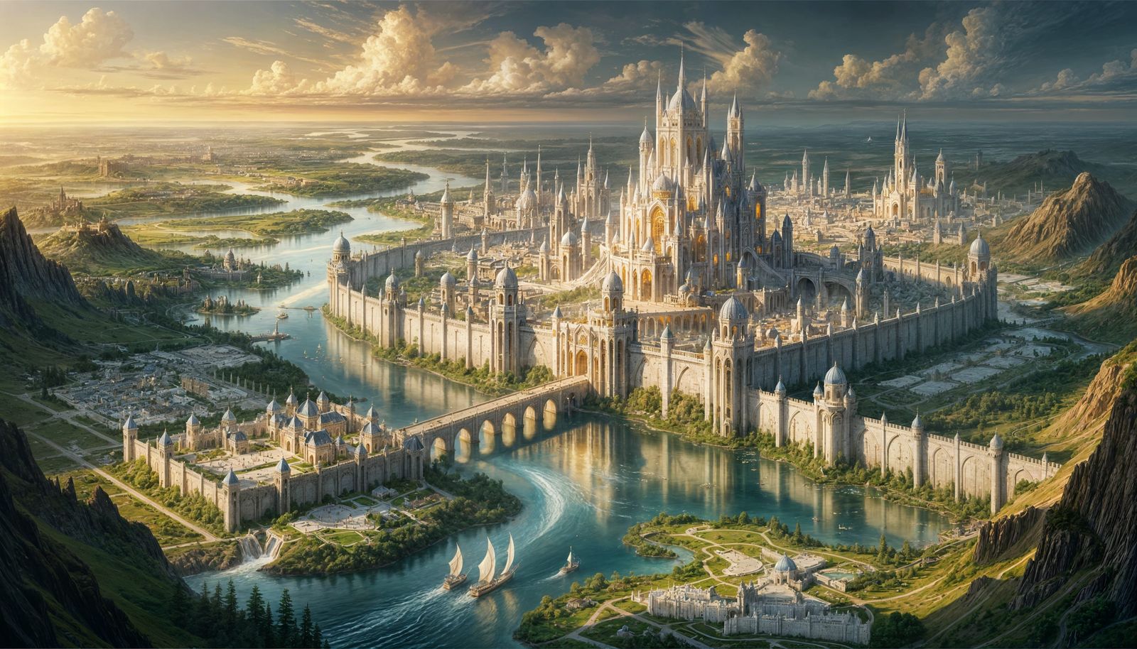 Majestic Medieval Fantasy City with White Marble Palace