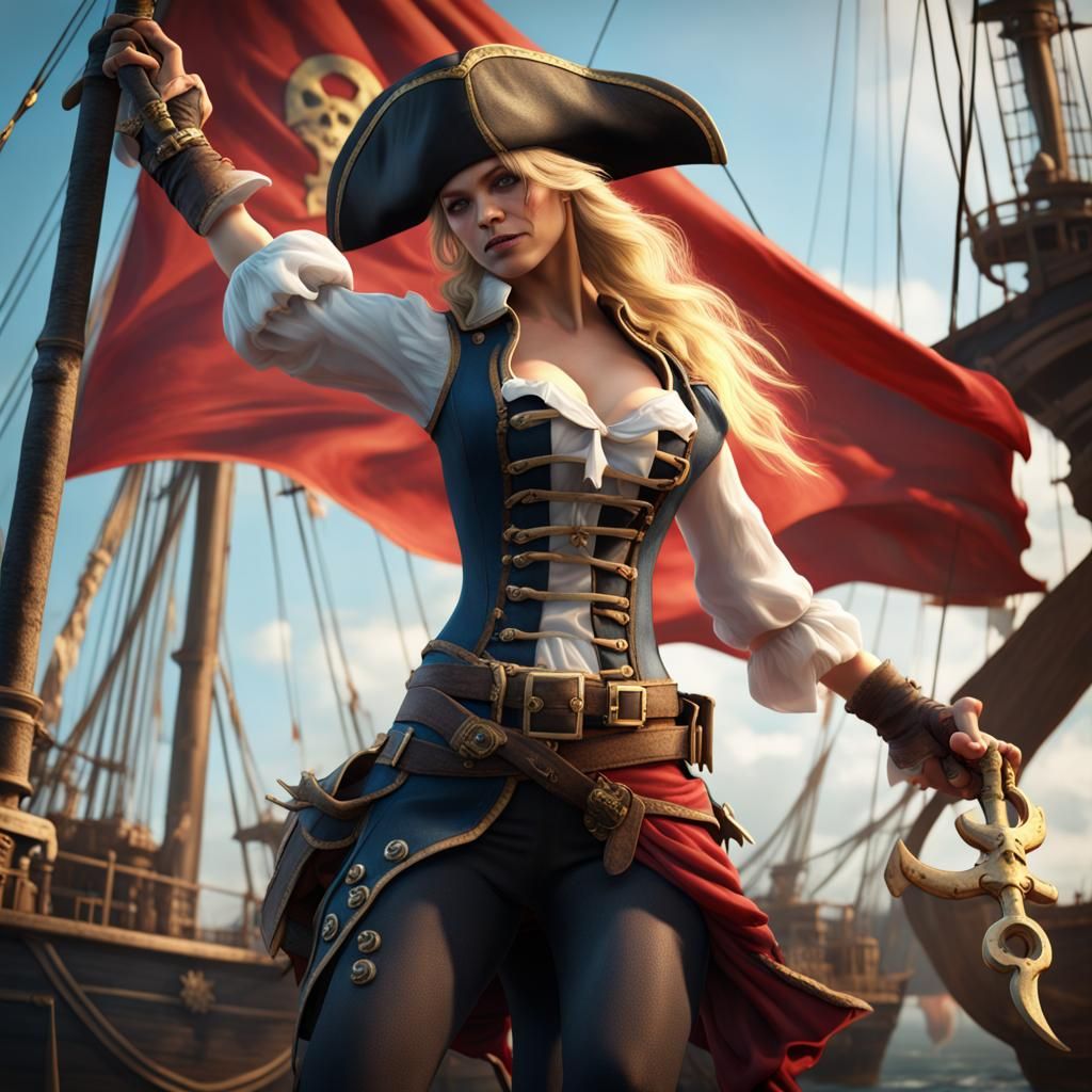 Pirate Woman Dancing with Flag: Fantasy Concept Art
