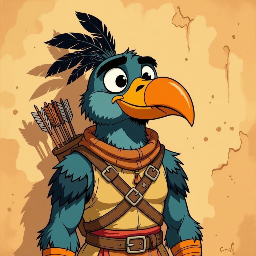 Tribal Bird Character in Vintage Animation Style