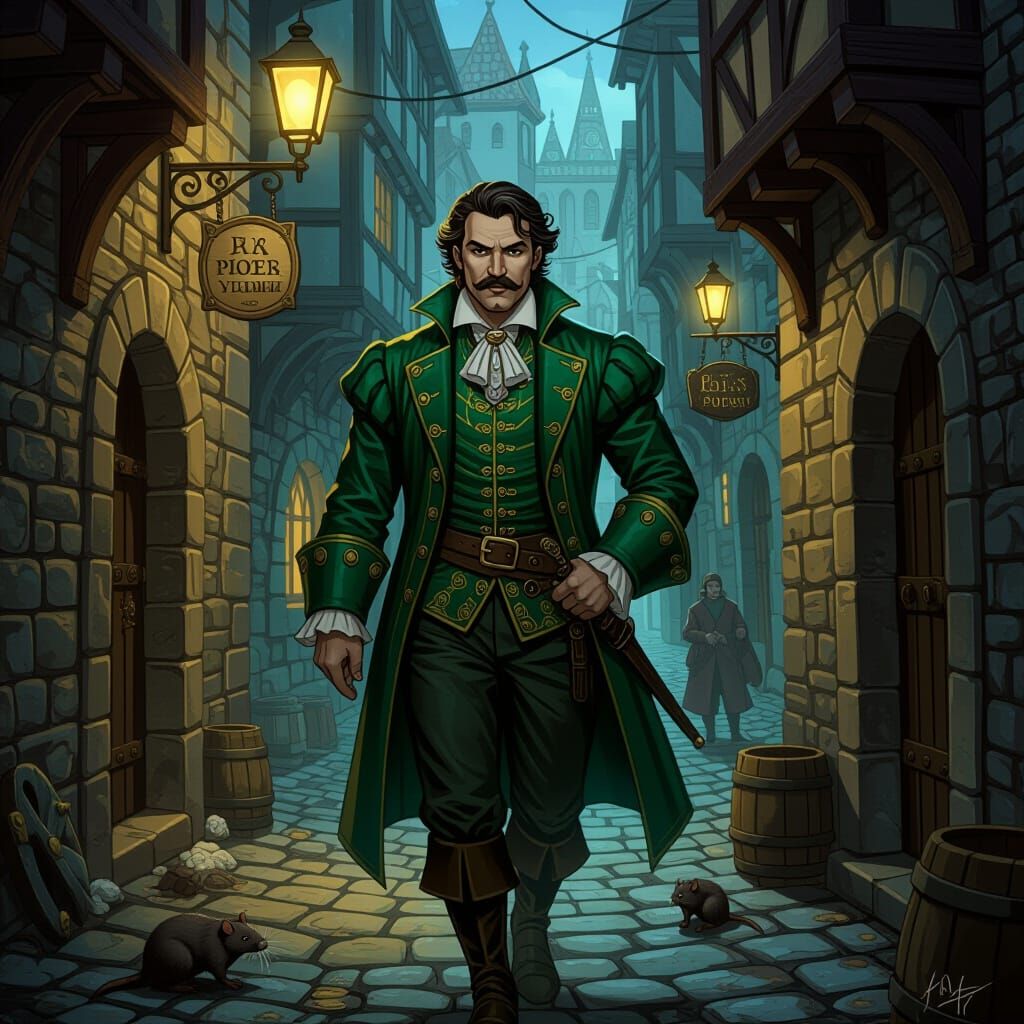 Medieval Gentleman in Dark Alleys, Comic Book Art