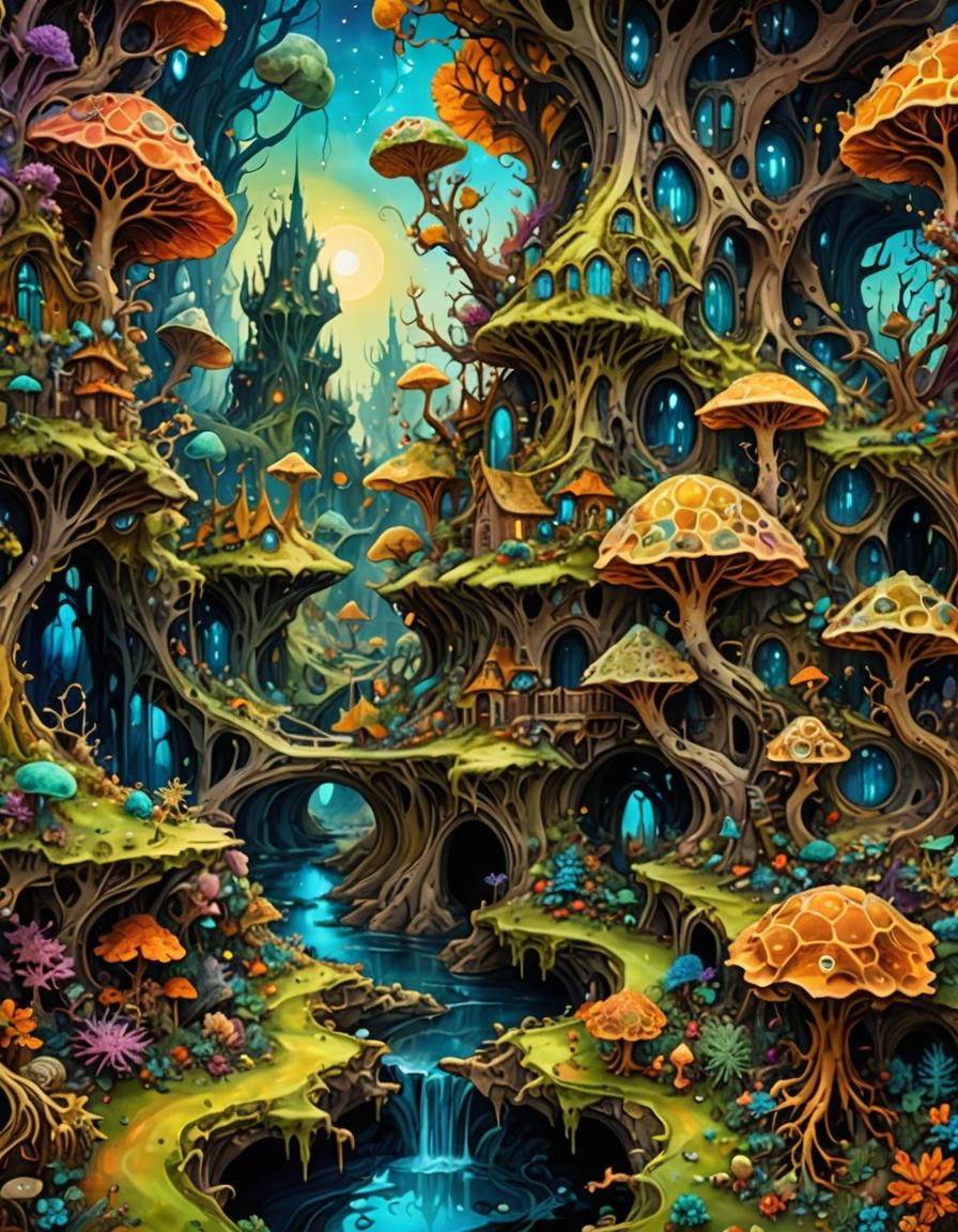 Alcohol Ink Fractal Creatures in Organic Village