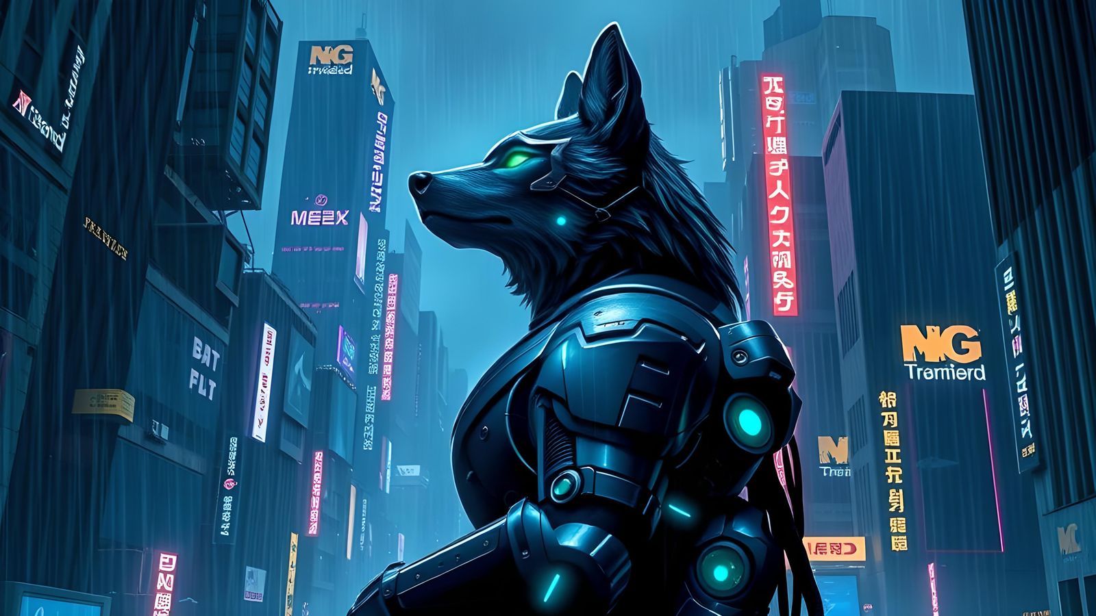 Cyber Wolf in Cyberpunk Neon Style