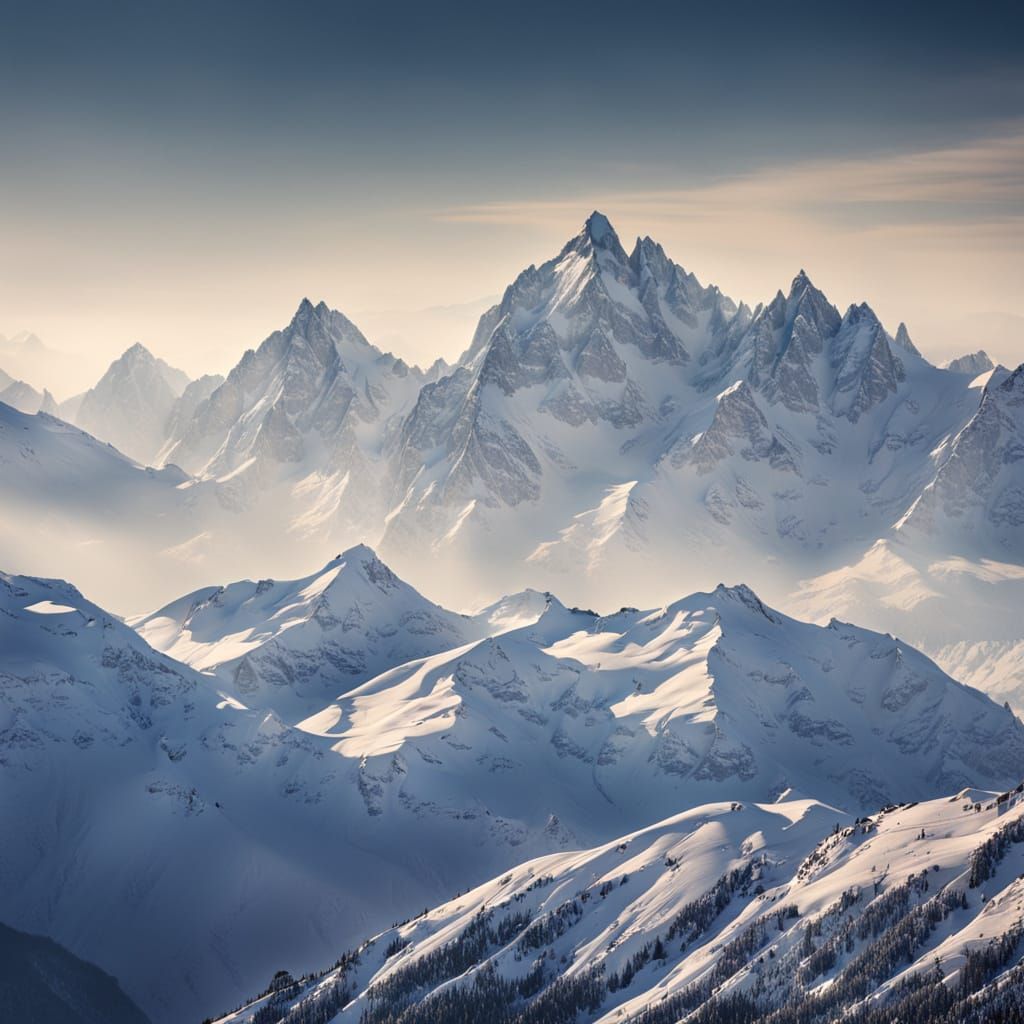 Majestic Snowy Mountains in Realistic Landscape Photography
