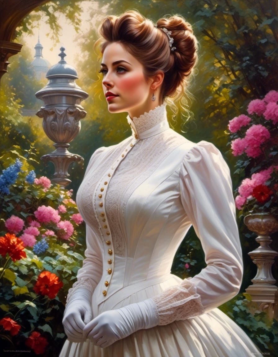 Elegant Victorian Lady in a Mystical Garden