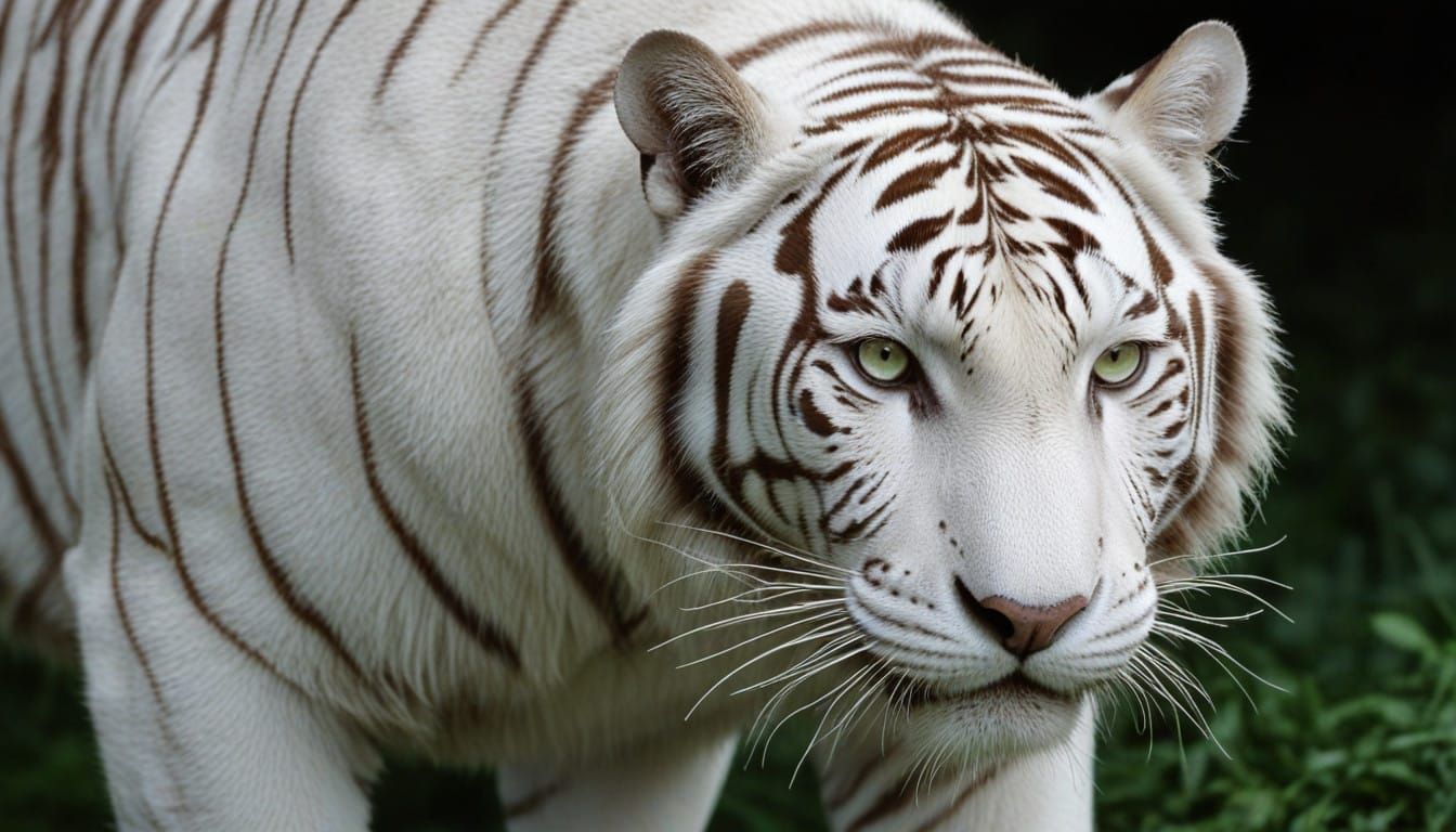 Moonlit White Tiger Stalking Prey in the Shadows