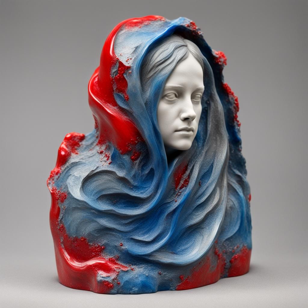 Resin Cast Woman: Scarlet, Gray, and Blue