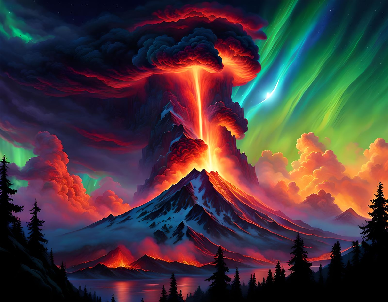 Exotic Volcano Eruption in Technicolor Fantasy
